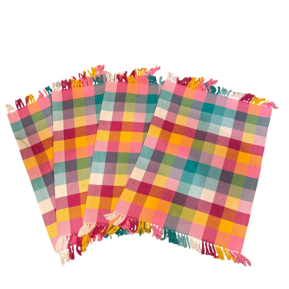 Colorful Spring Pastel Plaid Fringe Placemats Set of 4 Easter Brunch Cottagecore